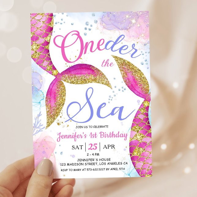 Mermaid 1st Birthday Girl Pink ONEder the Sea  Invitation (Creator Uploaded)