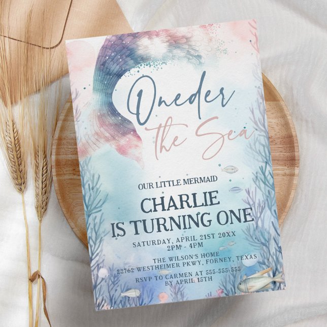 Mermaid 1st Birthday Oneder the Sea 1st Birthday Invitation (Creator Uploaded)