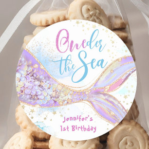Mermaid 1st Birthday Oneder The Sea Blue Classic Round Sticker