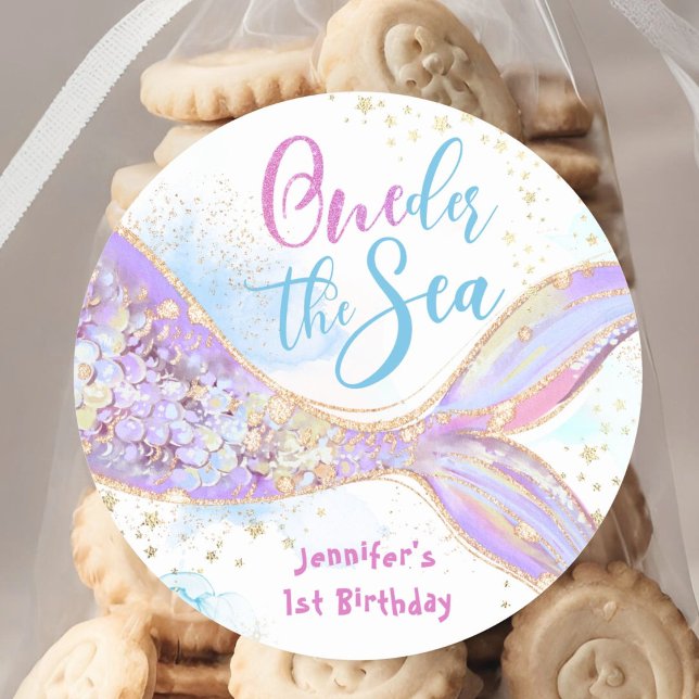 Mermaid 1st Birthday Oneder The Sea Blue Classic Round Sticker (Creator Uploaded)