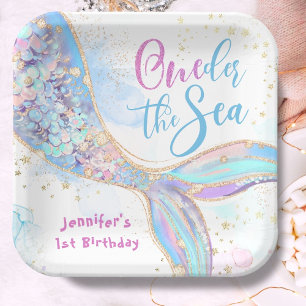Mermaid 1st Birthday Oneder The Sea Blue Paper Plate