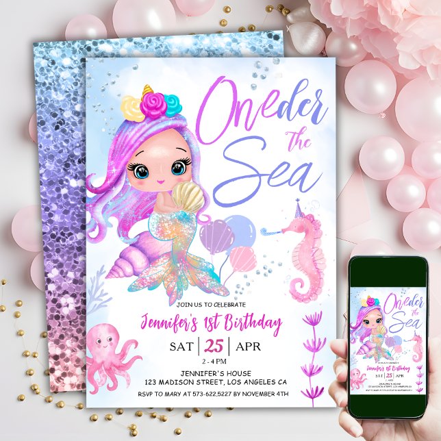 Mermaid 1st Birthday ONEder the Sea Mermaid  Invitation (Creator Uploaded)