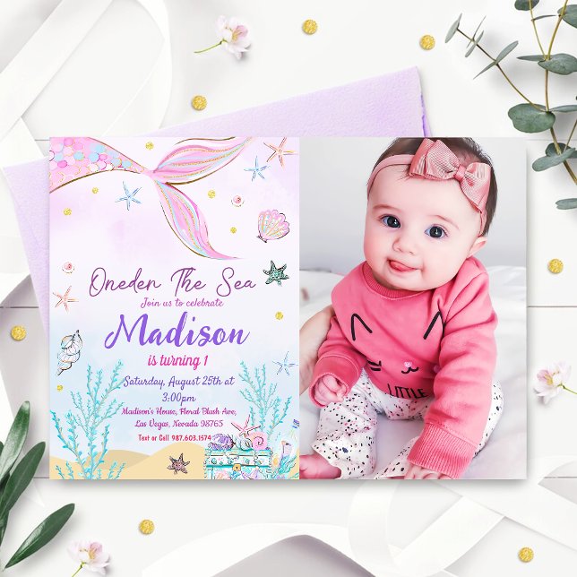 Mermaid 1st Birthday ONEder The Sea Party Invitation (Creator Uploaded)