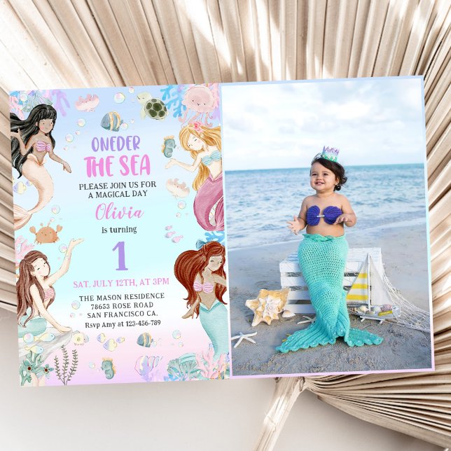 Mermaid 1st Birthday Oneder The Sea Party Invitation (Creator Uploaded)