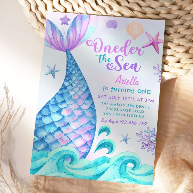 Mermaid 1st Birthday Oneder The Sea Party Invitation (Creator Uploaded)
