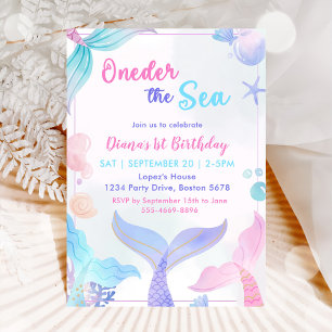 Mermaid 1st Birthday Oneder The Sea Party Invitation