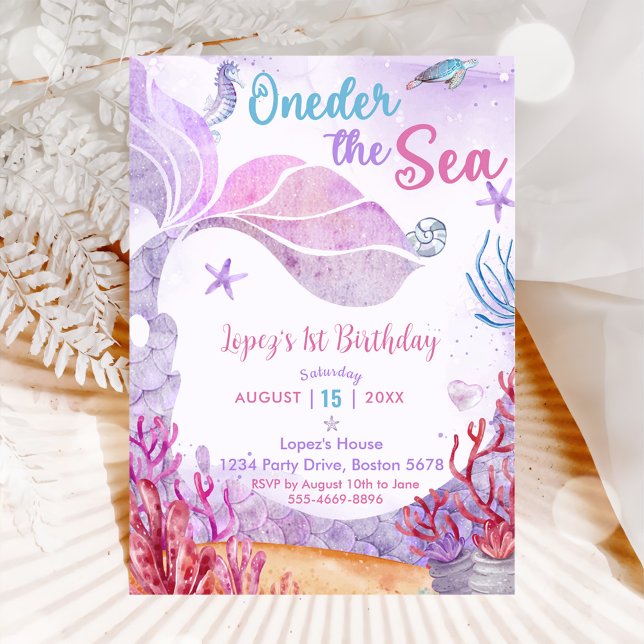  Mermaid 1st Birthday Oneder The Sea Party  Invitation (Creator Uploaded)