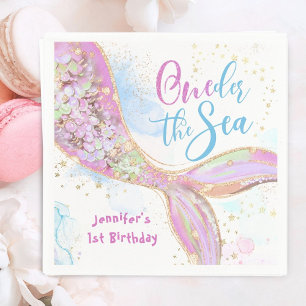 Mermaid 1st Birthday Oneder The Sea Pink Napkin
