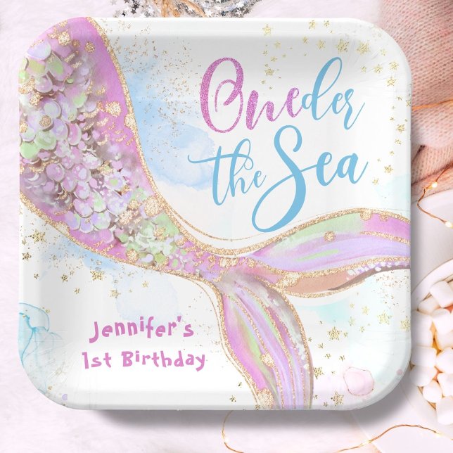 Mermaid 1st Birthday Oneder The Sea Pink Paper Plate (Creator Uploaded)