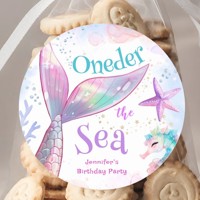Mermaid 1st Birthday Oneder The Sea Pink Purple Classic Round Sticker (Creator Uploaded)