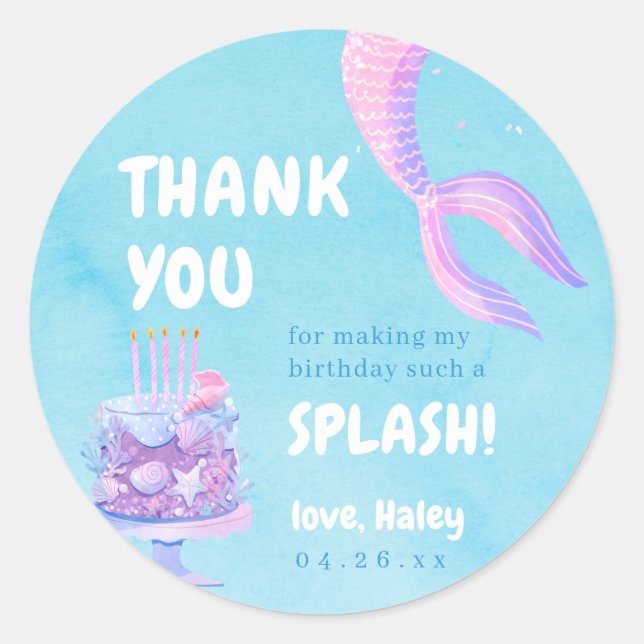 Mermaid 1st Birthday ONEder the sea Thank You Classic Round Sticker (Front)