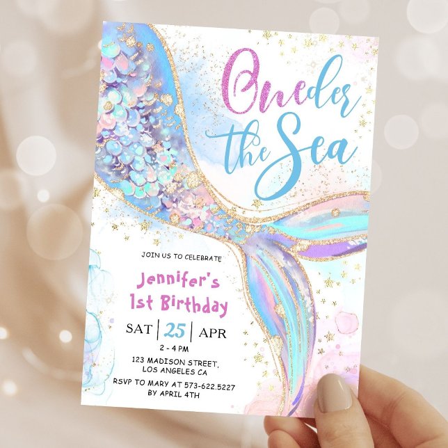 Mermaid 1st Birthday Party Blue Oneder The Sea Invitation (Creator Uploaded)