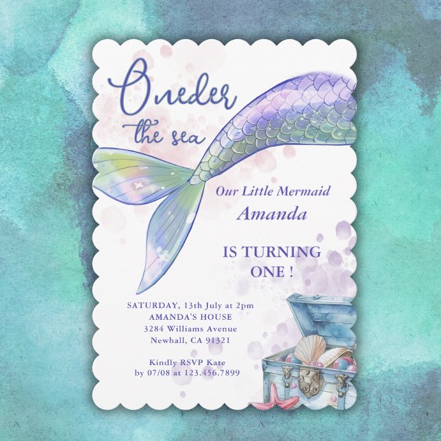 Mermaid 1st Birthday Party Oneder The Sea  Invitation (Creator Uploaded)