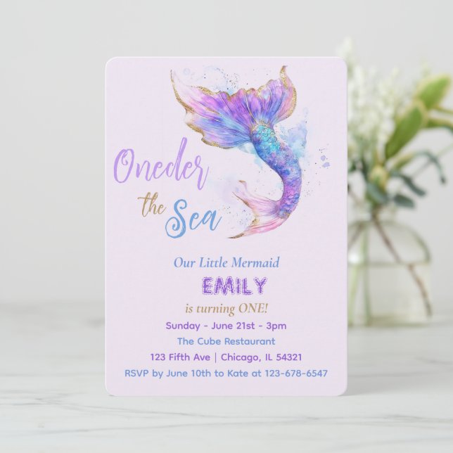 Mermaid 1st Birthday Party ONEder The Sea  Invitation (Standing Front)