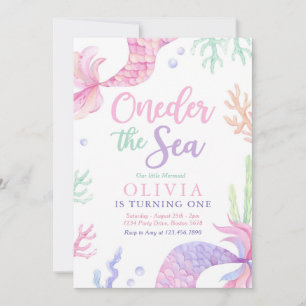 Mermaid 1st Birthday Party Oneder The Sea Invitation