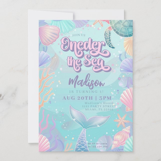 Mermaid 1st Birthday Party ONEder The Sea Mermaid Invitation (Front)