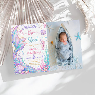 Mermaid 1st Birthday Party ONEder The Sea Mermaid Invitation