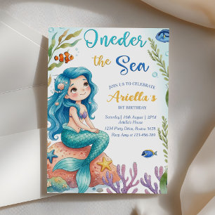 Mermaid 1st Birthday Party Oneder The Sea Mermaid Invitation