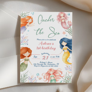 Mermaid 1st Birthday Party ONEder The Sea Mermaid Invitation