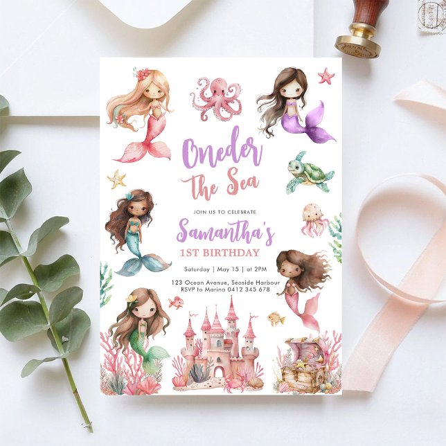 Mermaid 1st Birthday Party ONEder The Sea Mermaid  Invitation (Creator Uploaded)