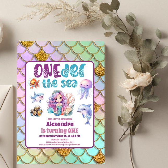 Mermaid 1st Birthday Party ONEder The Sea Mermaid Invitation (Creator Uploaded)