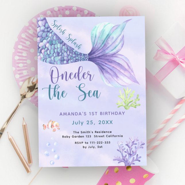 Mermaid 1st Birthday Party Oneder The Sea Mermaid Invitation (Creator Uploaded)