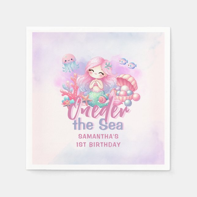 Mermaid 1st Birthday Party ONEder The Sea Napkin (Front)