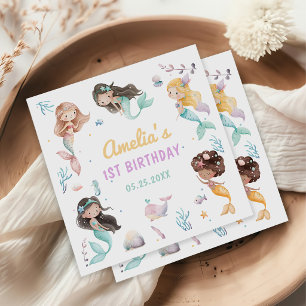 Mermaid 1st Birthday Party Oneder The Sea  Napkins