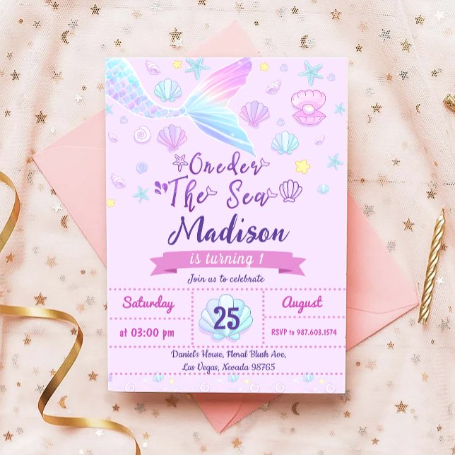 Mermaid 1st Birthday Party ONEder The Sea Party Invitation (Creator Uploaded)