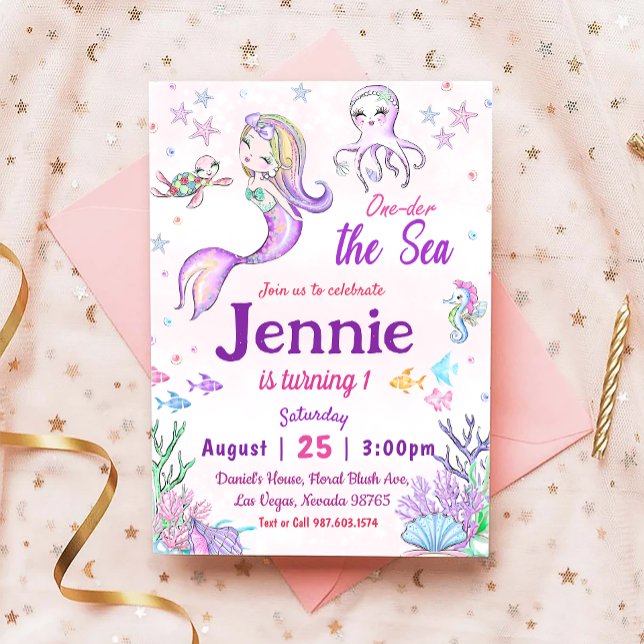 Mermaid 1st Birthday Party ONEder The Sea Party Invitation (Creator Uploaded)