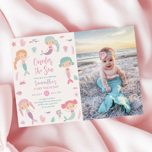 Mermaid 1st Birthday Party Oneder The Sea Photo Invitation