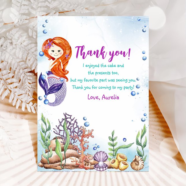 Mermaid 1st Birthday Party Oneder The Sea Thank You Card (Creator Uploaded)