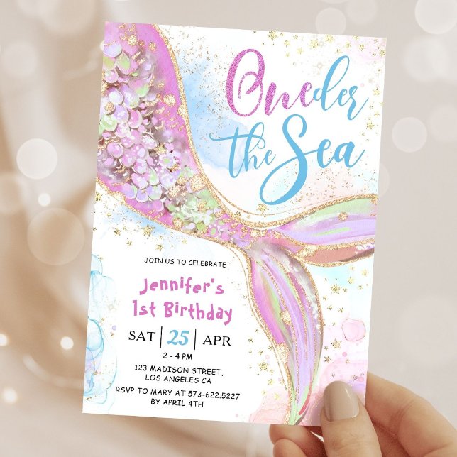 Mermaid 1st Birthday Party Pink Oneder The Sea Invitation (Creator Uploaded)
