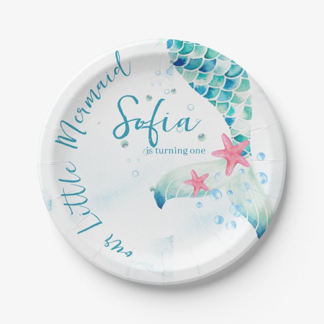Mermaid 1st Birthday Party Pool Party Paper Plate (Front)