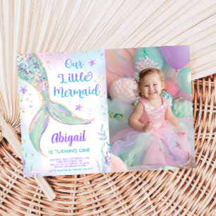 Mermaid 1st Birthday Photo Invitation