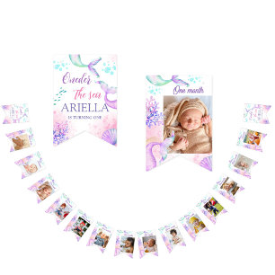 Mermaid 1st Birthday Photo Milestone Pink Bunting