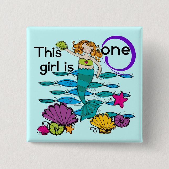 Mermaid 1st Birthday Tshirts and Gifts 15 Cm Square Badge (Front)