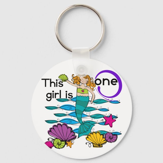 Mermaid 1st Birthday Tshirts and Gifts Key Ring (Front)