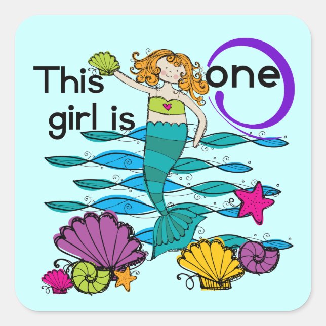 Mermaid 1st Birthday Tshirts and Gifts Square Sticker (Front)