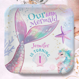 Mermaid 1st Birthday Under The Sea Pink Mermaid Paper Plate