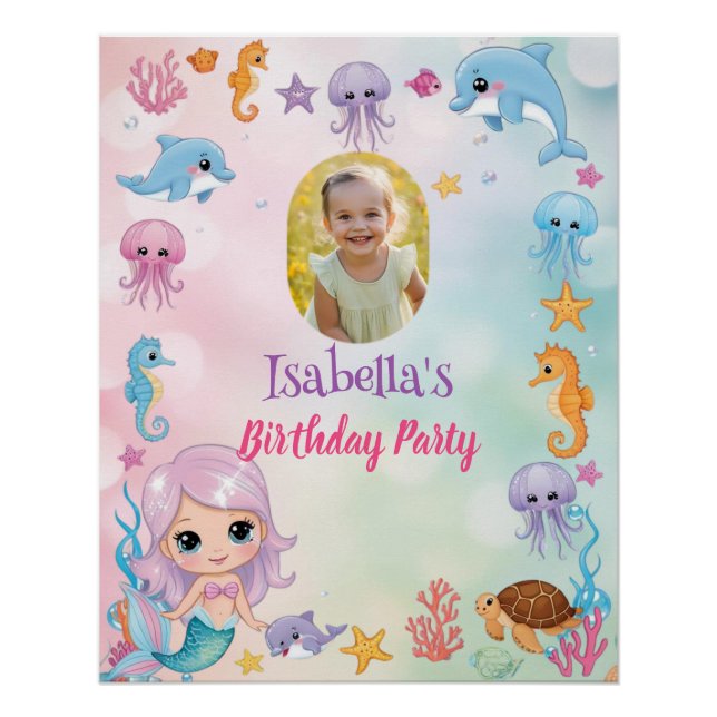 Mermaid 1st Photo Oneder Ocean birthday Poster (Front)