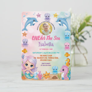 mermaid 1st Photo Under the sea birthday Invitation