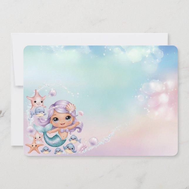 Mermaid 1st Photo Under the sea birthday Invitation (Back)