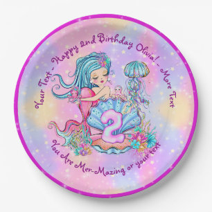 Mermaid 2nd Birthday Change Edit Text Personalise  Paper Plate