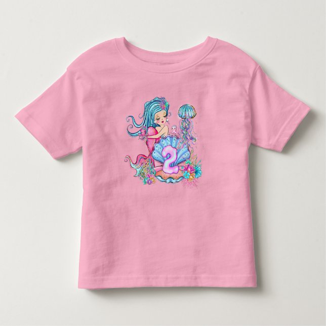 Mermaid 2nd Birthday Change Edit Text Personalise  Toddler T-Shirt (Front)