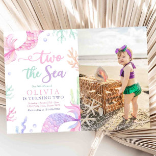 Mermaid 2nd Birthday Party Two The Sea Photo Invitation