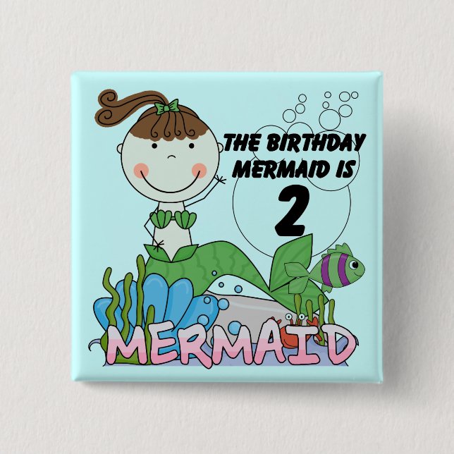 Mermaid 2nd Birthday Tshirts and Gifts 15 Cm Square Badge (Front)