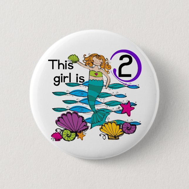 Mermaid 2nd Birthday Tshirts and Gifts 6 Cm Round Badge (Front)