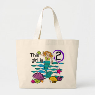 Mermaid 2nd Birthday Tshirts and Gifts Large Tote Bag