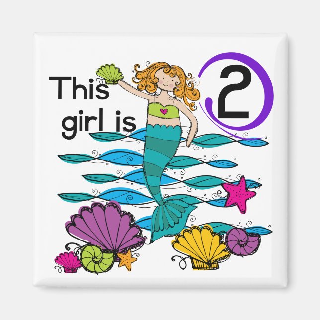 Mermaid 2nd Birthday Tshirts and Gifts Magnet (Front)